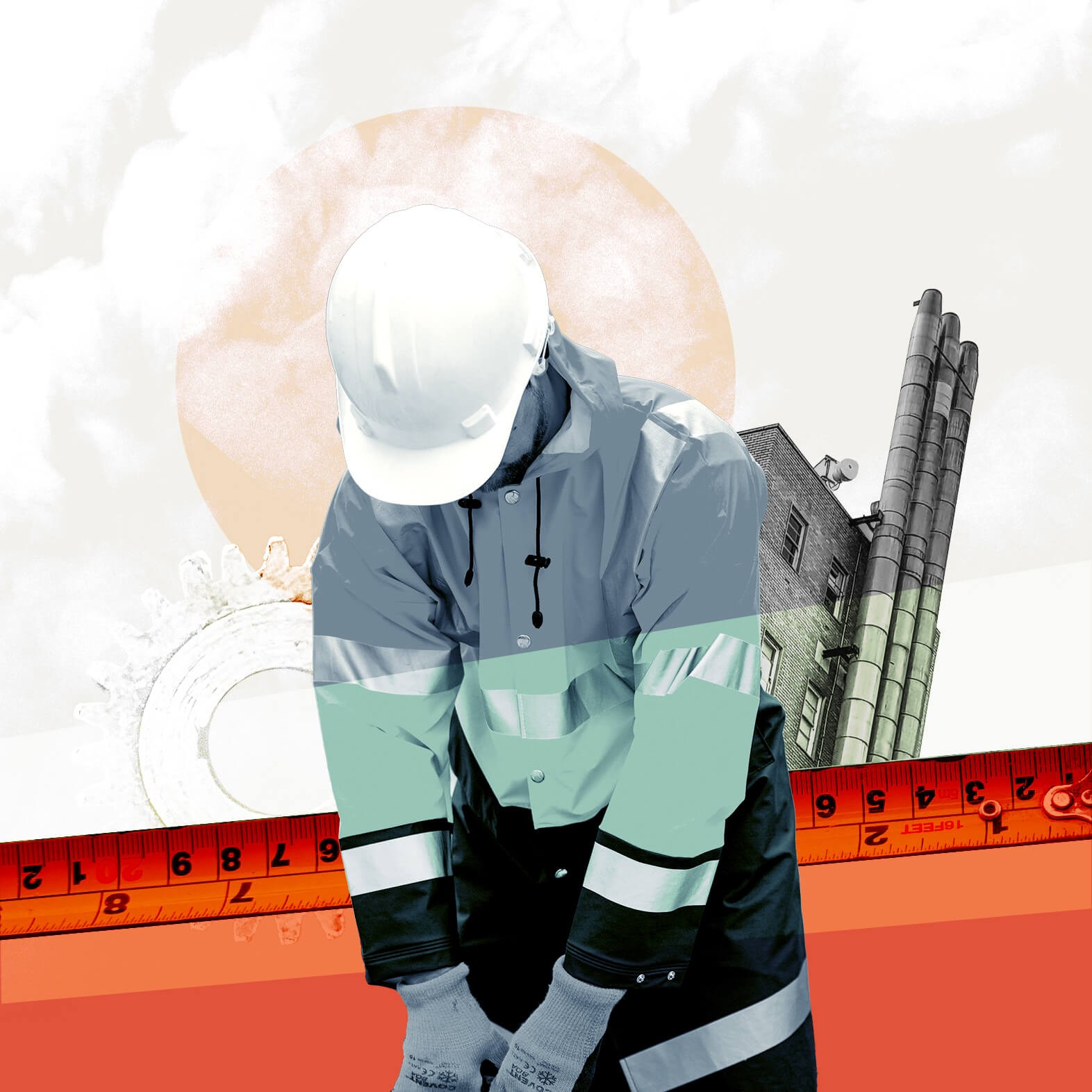 Industrial worker in a hard hat and safety jacket